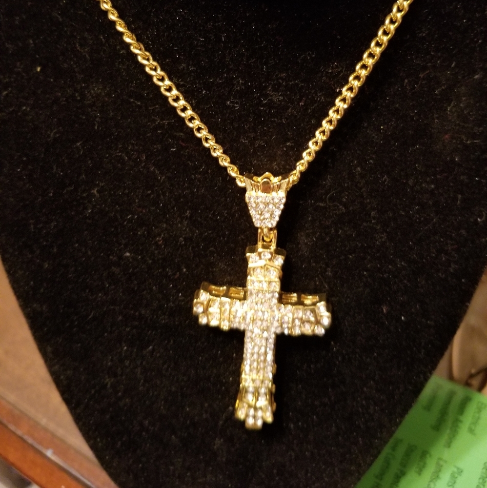 Men's 18k gold/925 silver Cross necklace